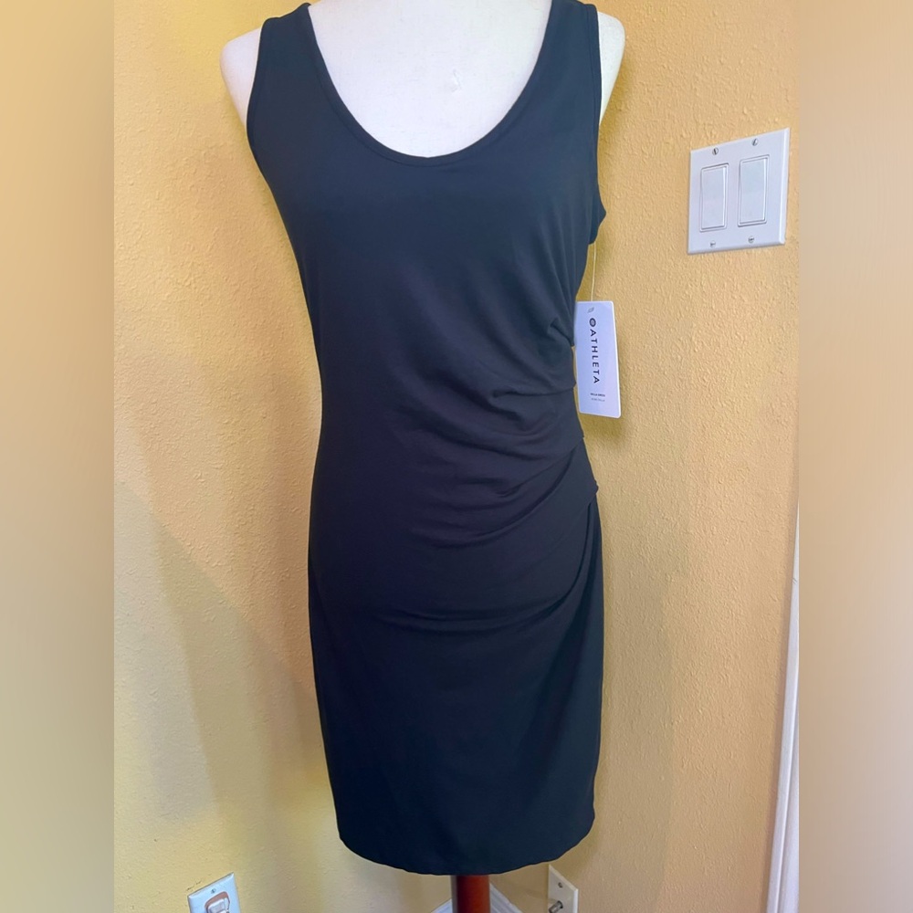•• *Athleta Della black ruched dress in Small.NWT - Picture 2 of 11